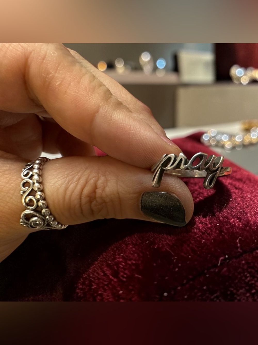 James Avery Silver 'Pray' Script Ring - Silver